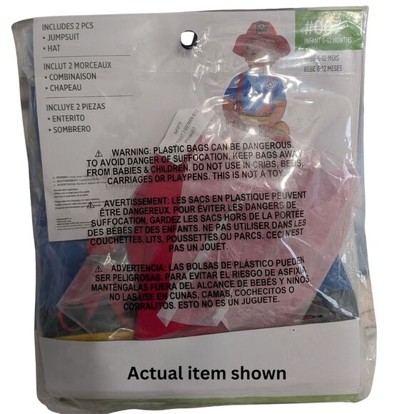 🔥 First Fireman Premier Pompier Baby Costume Infant 6-12 Months Jumpsuit Hat - Picture 3 of 5